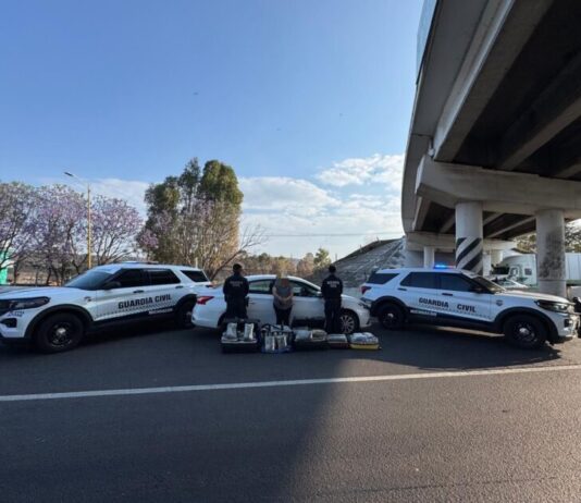 Aseguran Guardianes del Camino 5 maletas con 65 kilos de mariguana en la Autopista de Occidente: SSP