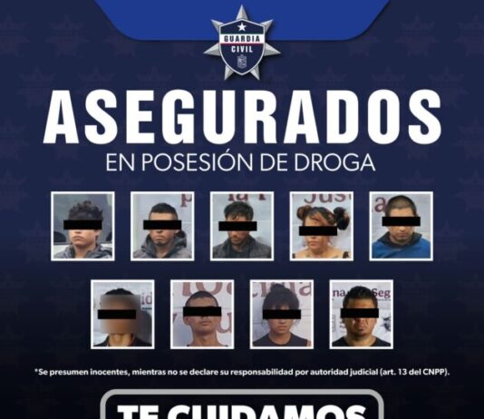 SSP asegura a 9 personas en posesión de 55 envoltorios con droga
