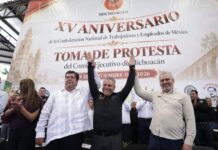 Refrenda Bedolla respaldo a los trabajadores de Michoacán en el XV aniversario de la Catem