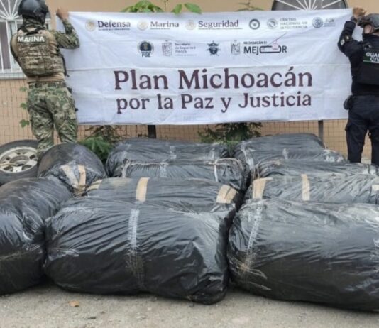 SSP y Marina aseguran camioneta con casi media tonelada de marihuana en Lázaro Cárdenas